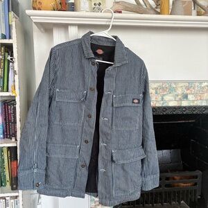 Dickies Blue and White Pinstripe Military Field Jacket XS
